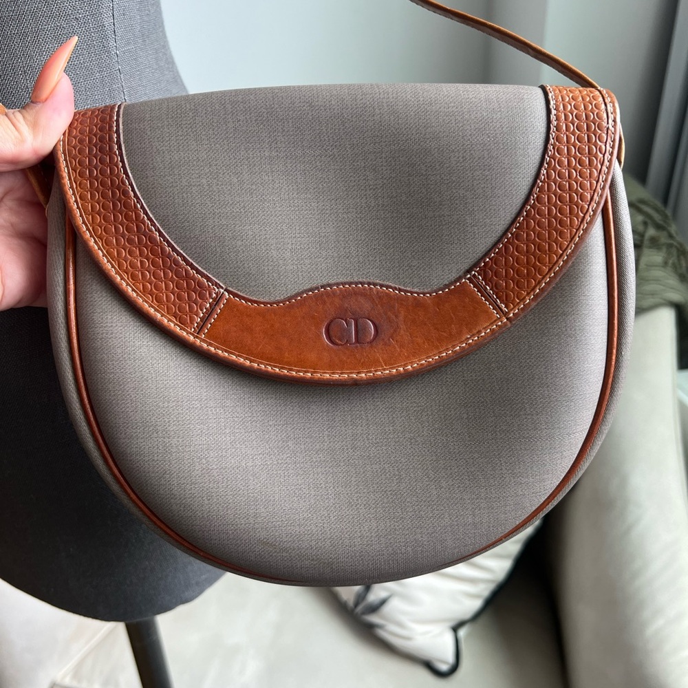 Christian Dior Gray Crossbody Bag with Brown Leather Trim EUC - Picture 9 of 15